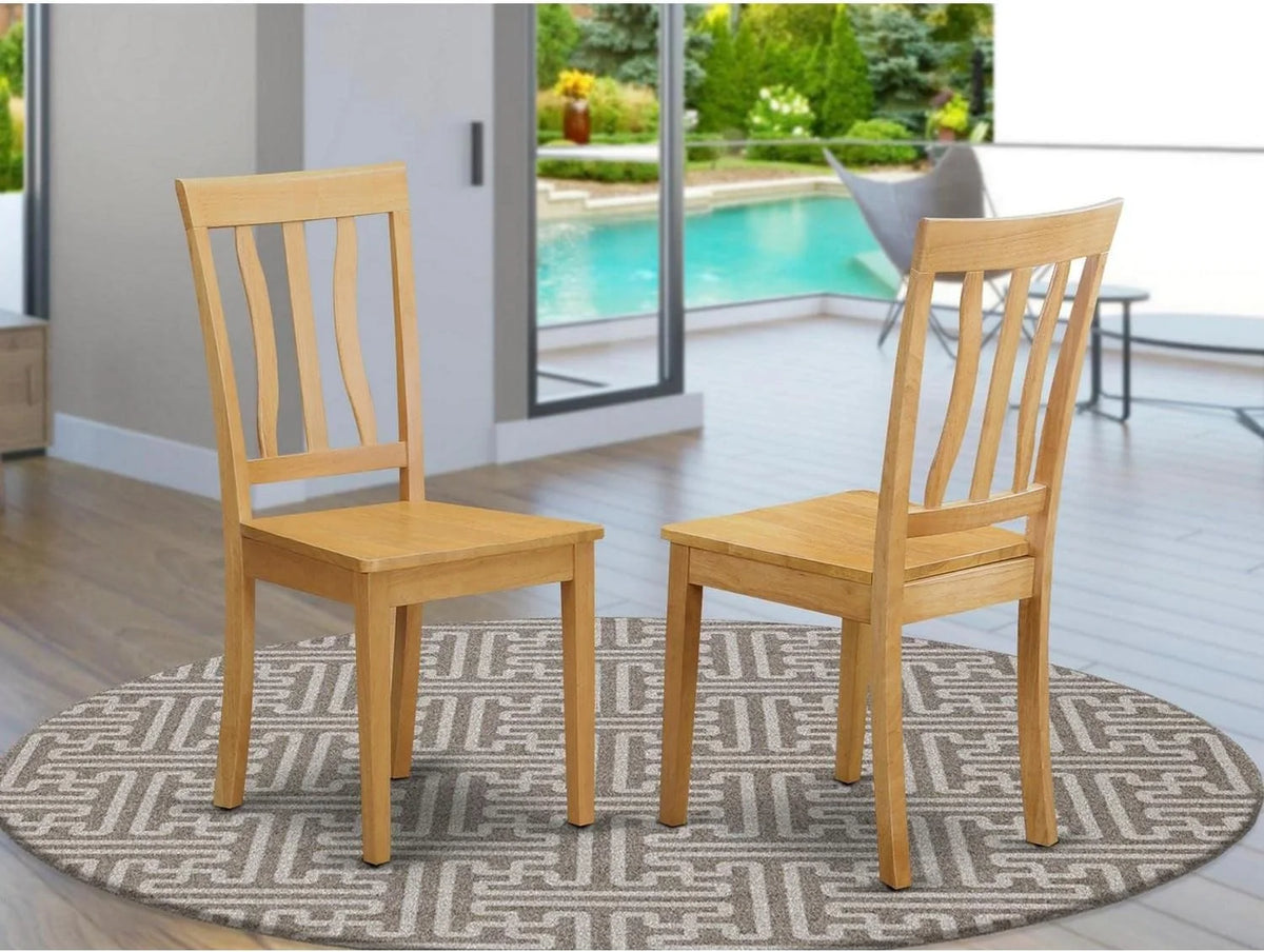 Antique Slat Back Wooden Seat Chairs, Set Of 2, Oak K710