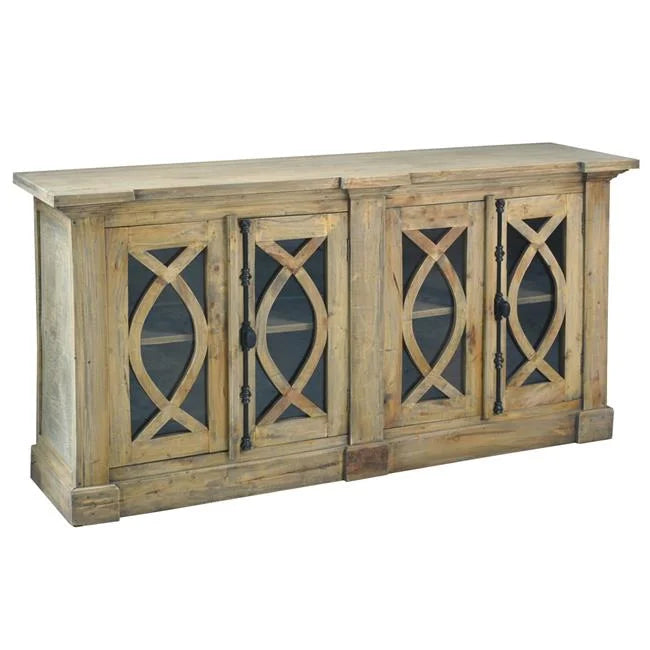 71 in. Solid Wood Credenza Glass Door Sideboard J488