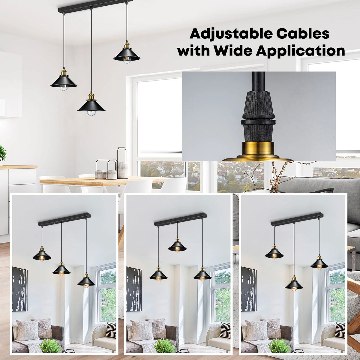 3-Light Black Metal Cage Pendant Light Fixture F8039
