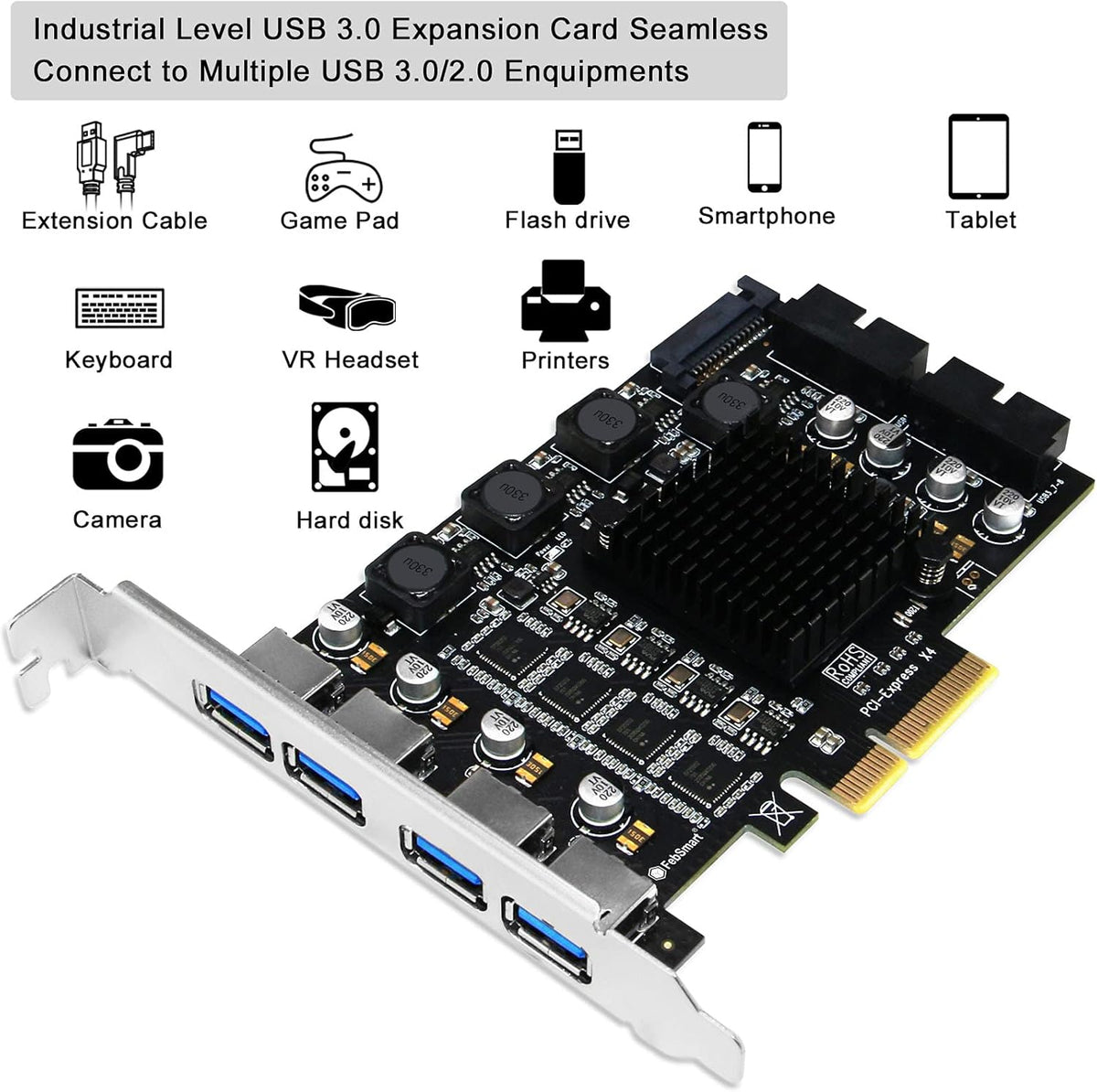 4 Channel 8 Ports PCI Express USB 3.0 Card U93009
