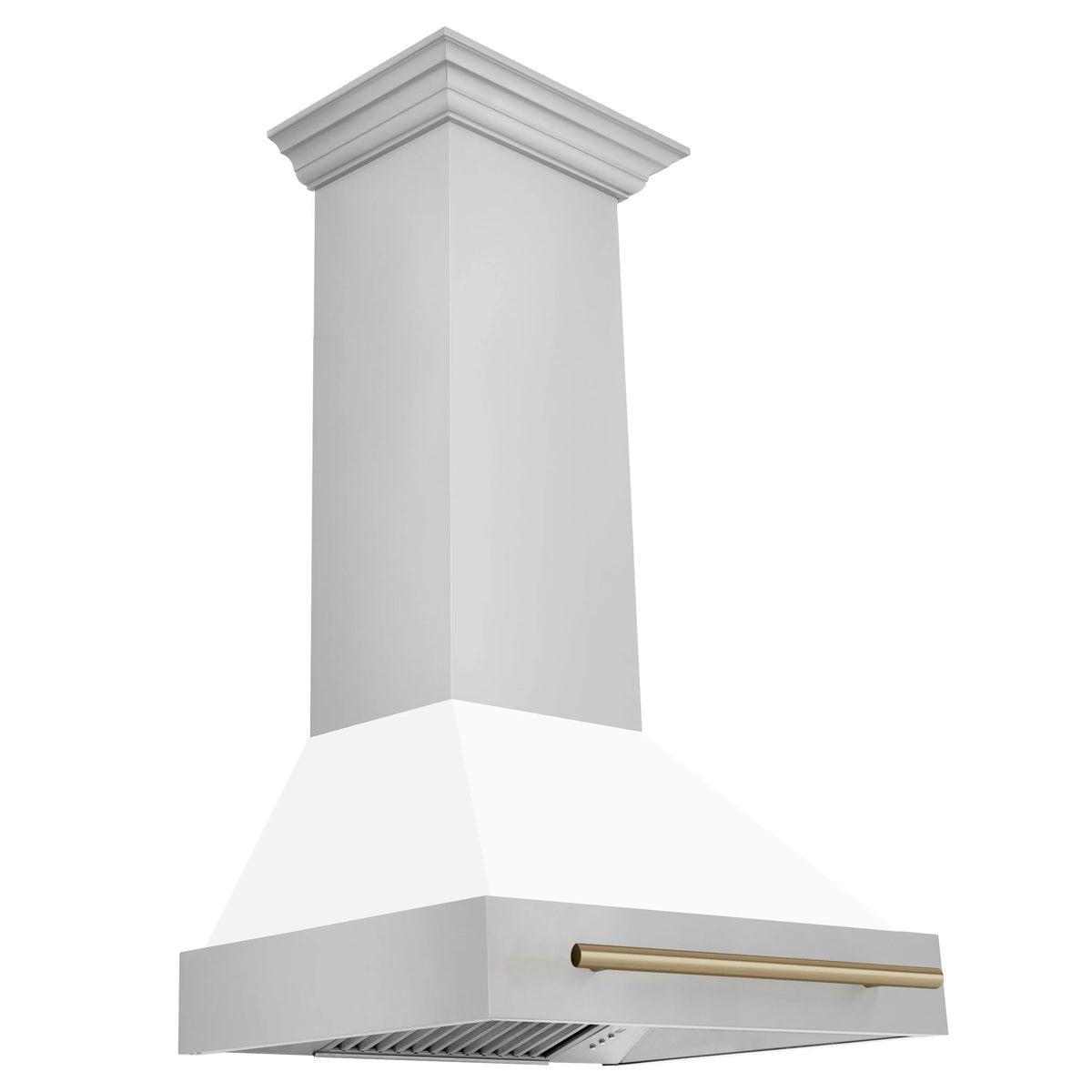 30 Inch Range Hood with White Matte Shell and Champagne Bronze Handle O19603