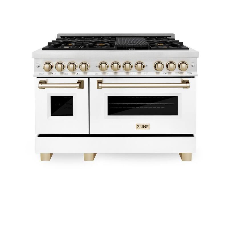 48 in. 7 Burner Dual Fuel Range in Stainless, White Matte and Polished Gold P105