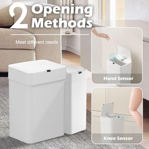 2 Pack Automatic Motion Sensor Trash Can, 2.5 Gallon + 4 Gallon White W693