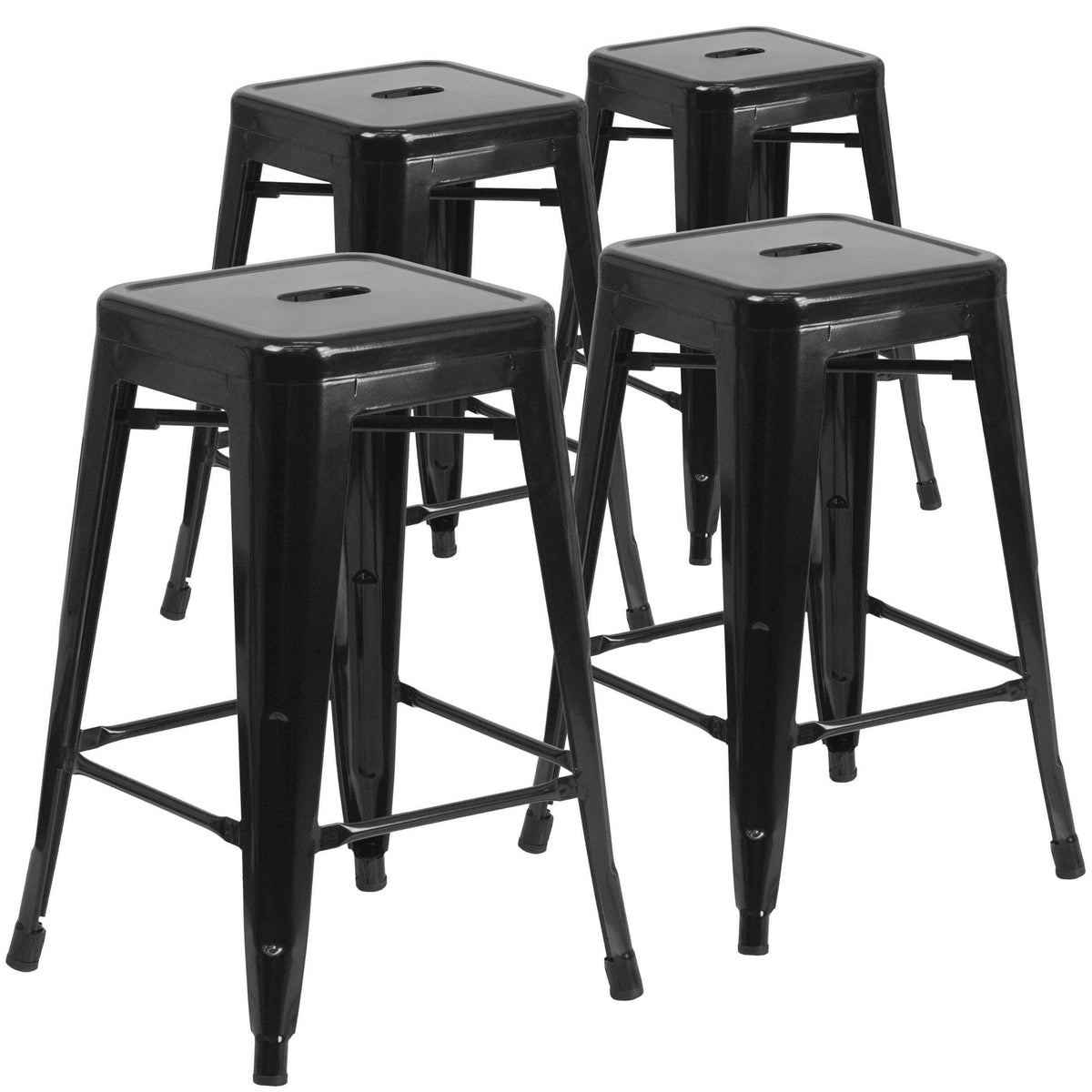 24'' High Backless Black-Antique Gold Metal Counter Height Stool E919502