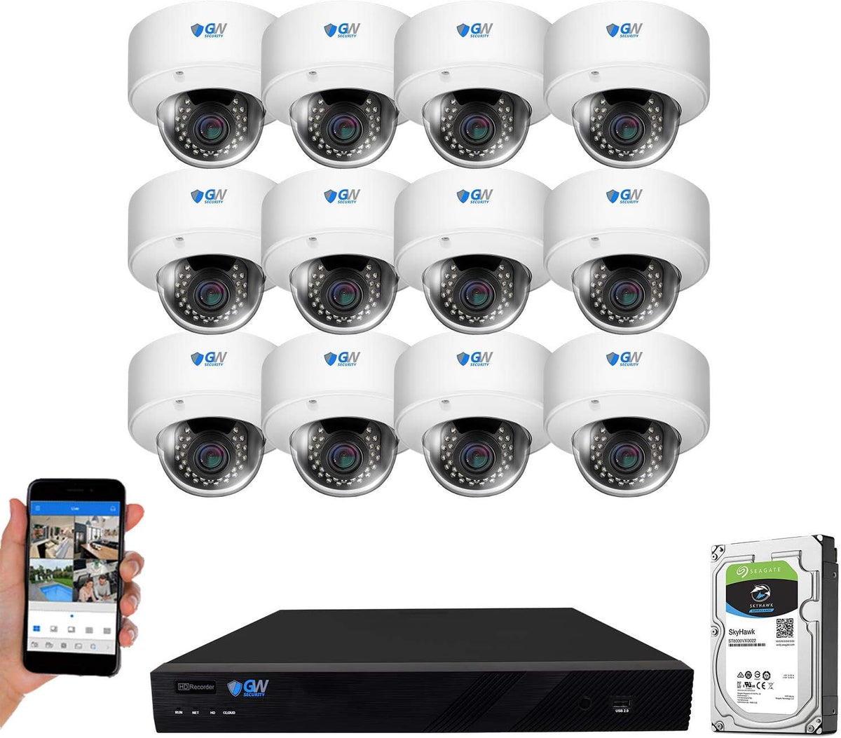 16 Channel 4K NVR 5MP Security Camera System with 12 Dome PoE Cameras and 4TB Hard Drive W891