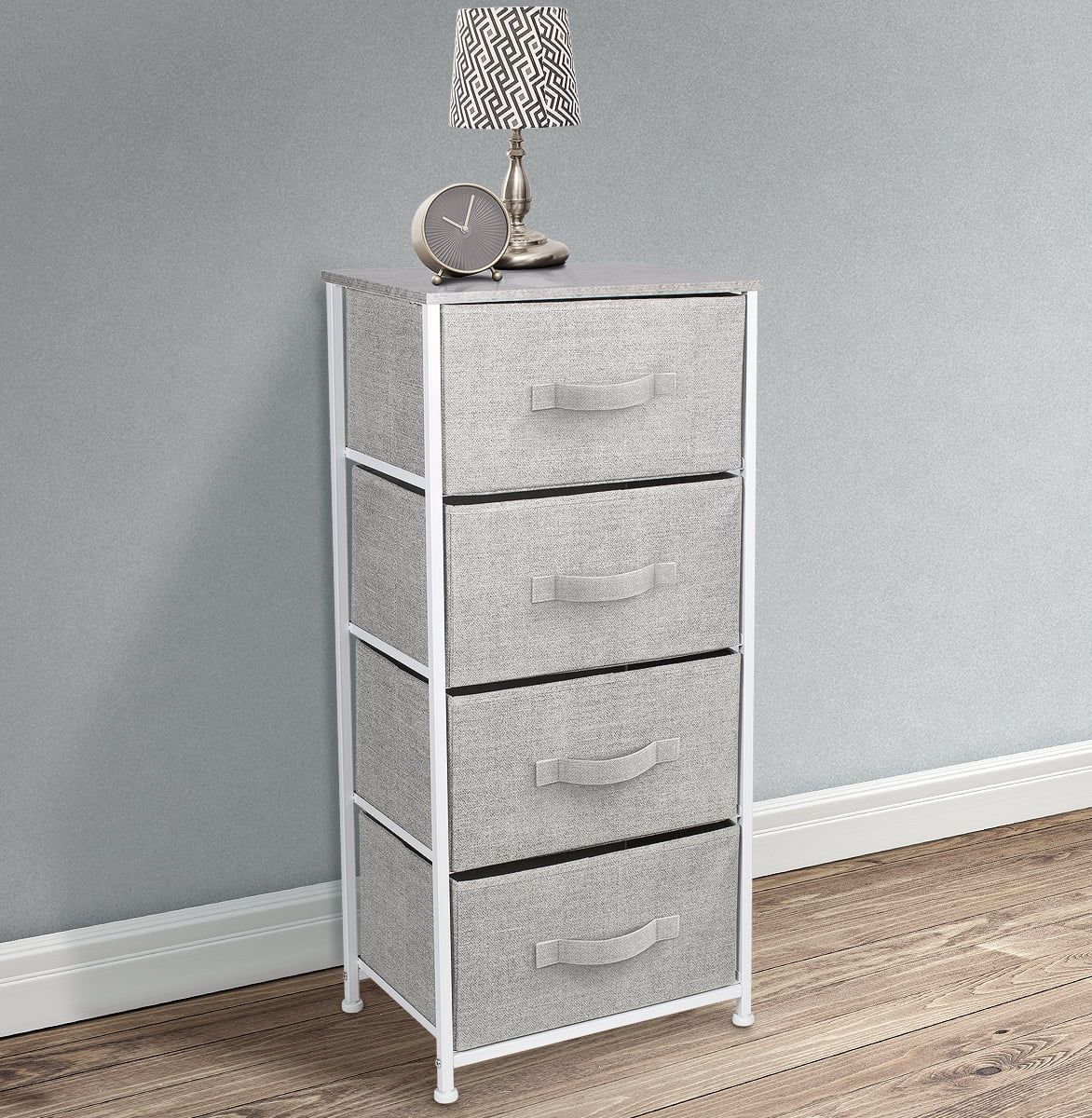 4 Drawer Grey Fabric Storage Nightstand H75624