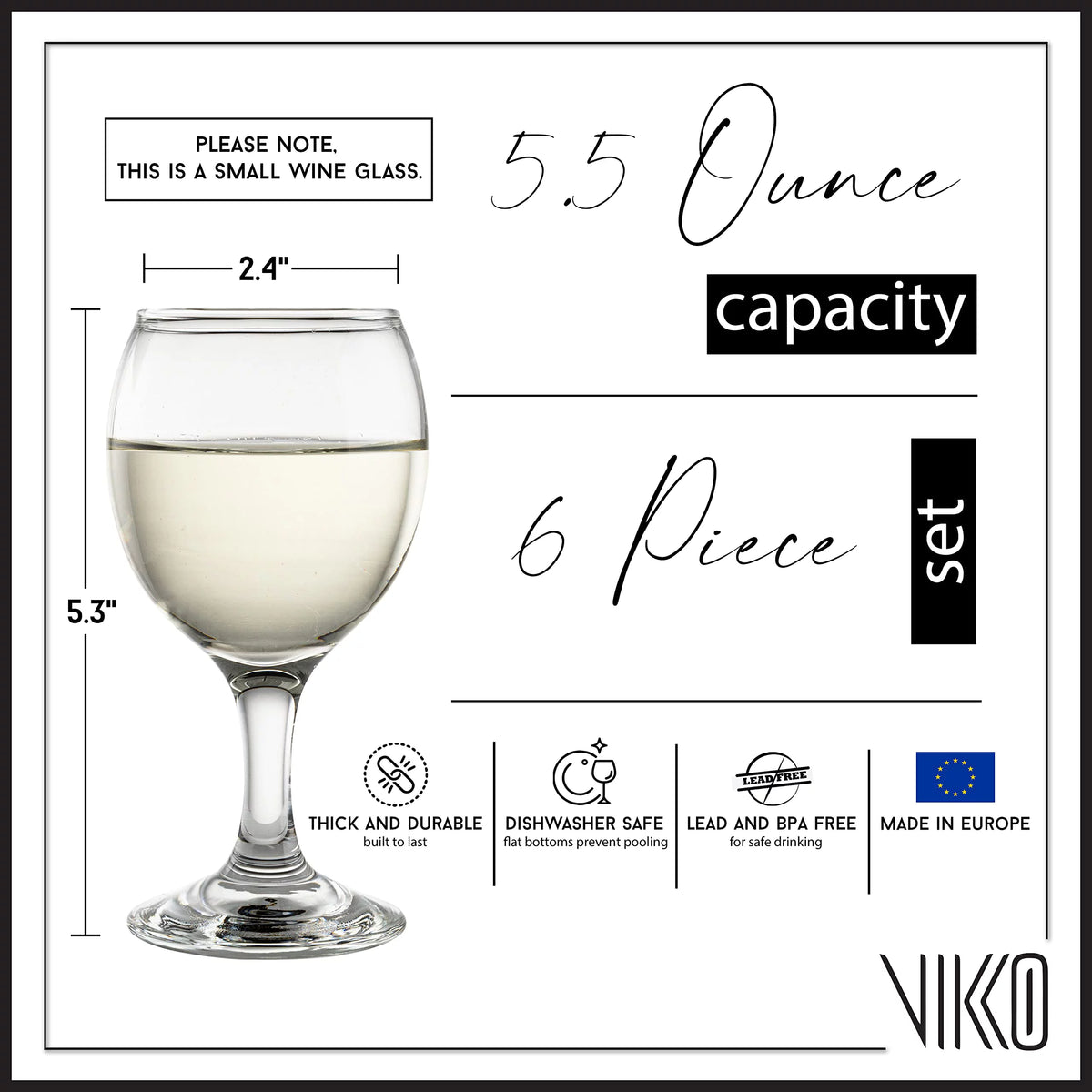 5.5 oz Stemmed Wine Glasses Set of 6 Q44021