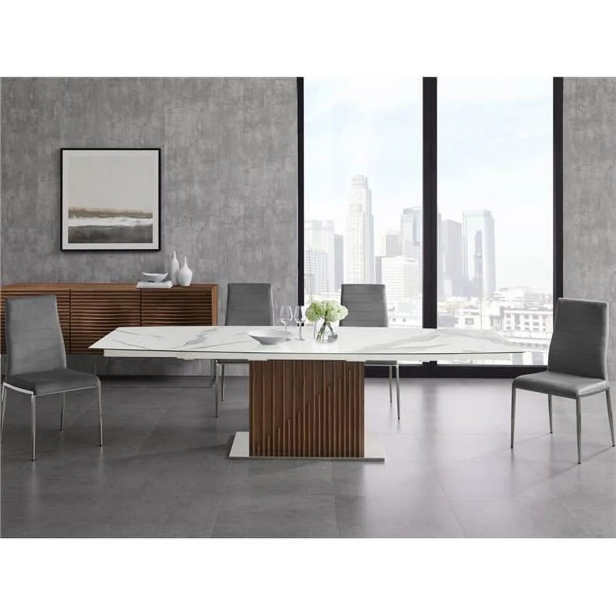 30 x 71 x 39.5 in. White Dining Table with Walnut Veneer Base X453543