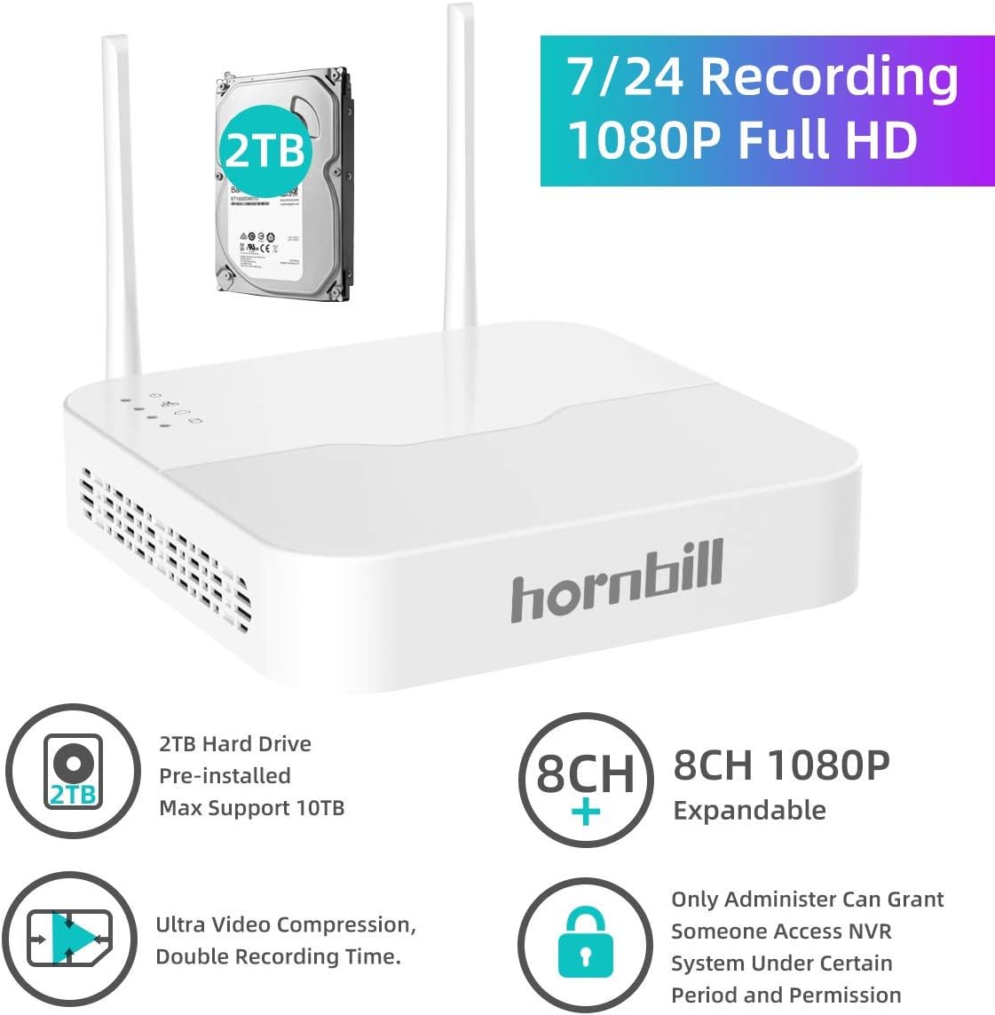1080P Wireless Security Camera System, 8CH 8pcs Outdoor IP Camera with 2TB Hard Drive V691191