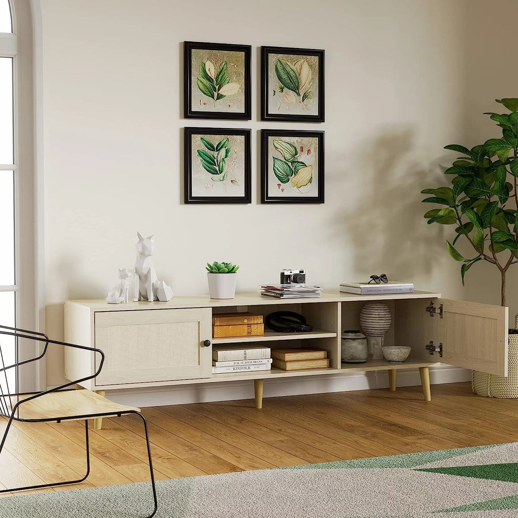 Rattan TV Stand with Storage, 59" TV Console B256