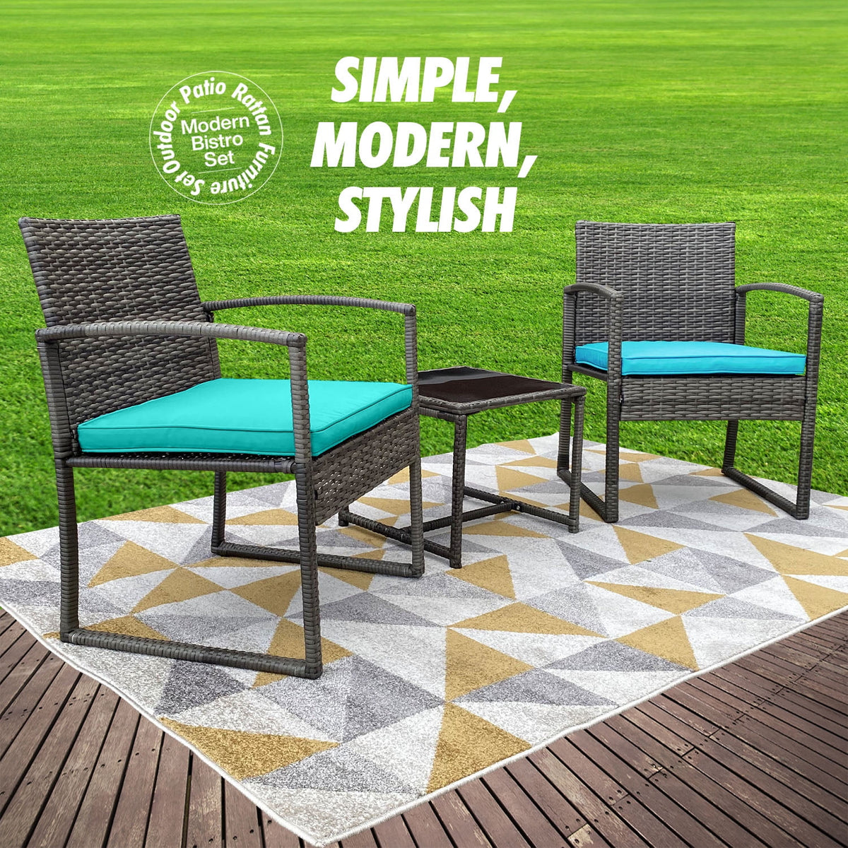 3-Piece Rattan Outdoor Furniture Set with Glass Coffee Table B118326