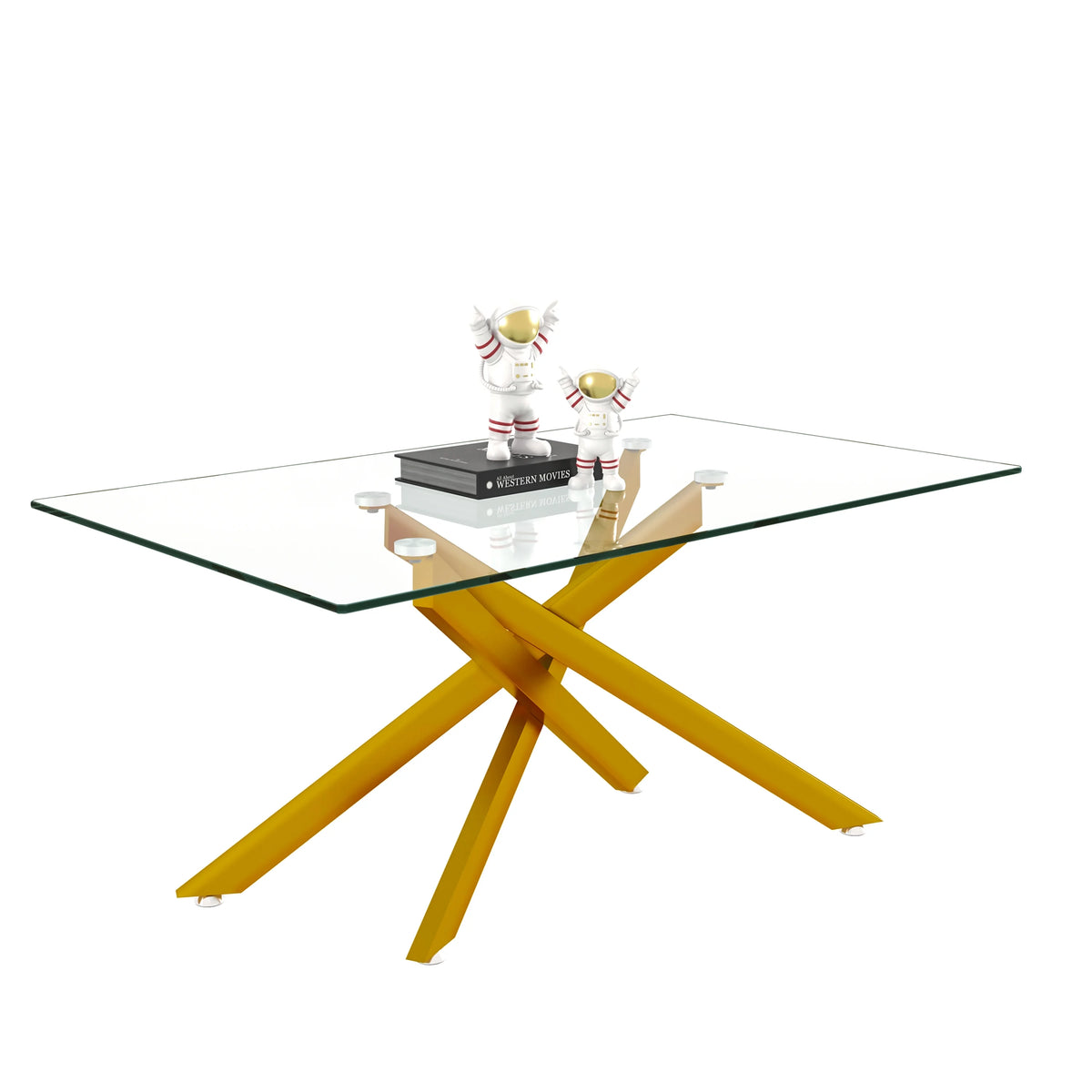 39.4" Rectangular Clear Tempered Glass Coffee Table with Golden Metal Legs O864032