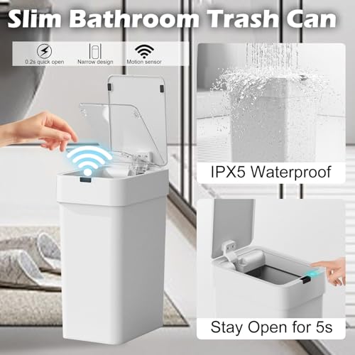 2 Pack Automatic Motion Sensor Trash Can, 2.5 Gallon + 4 Gallon White W693