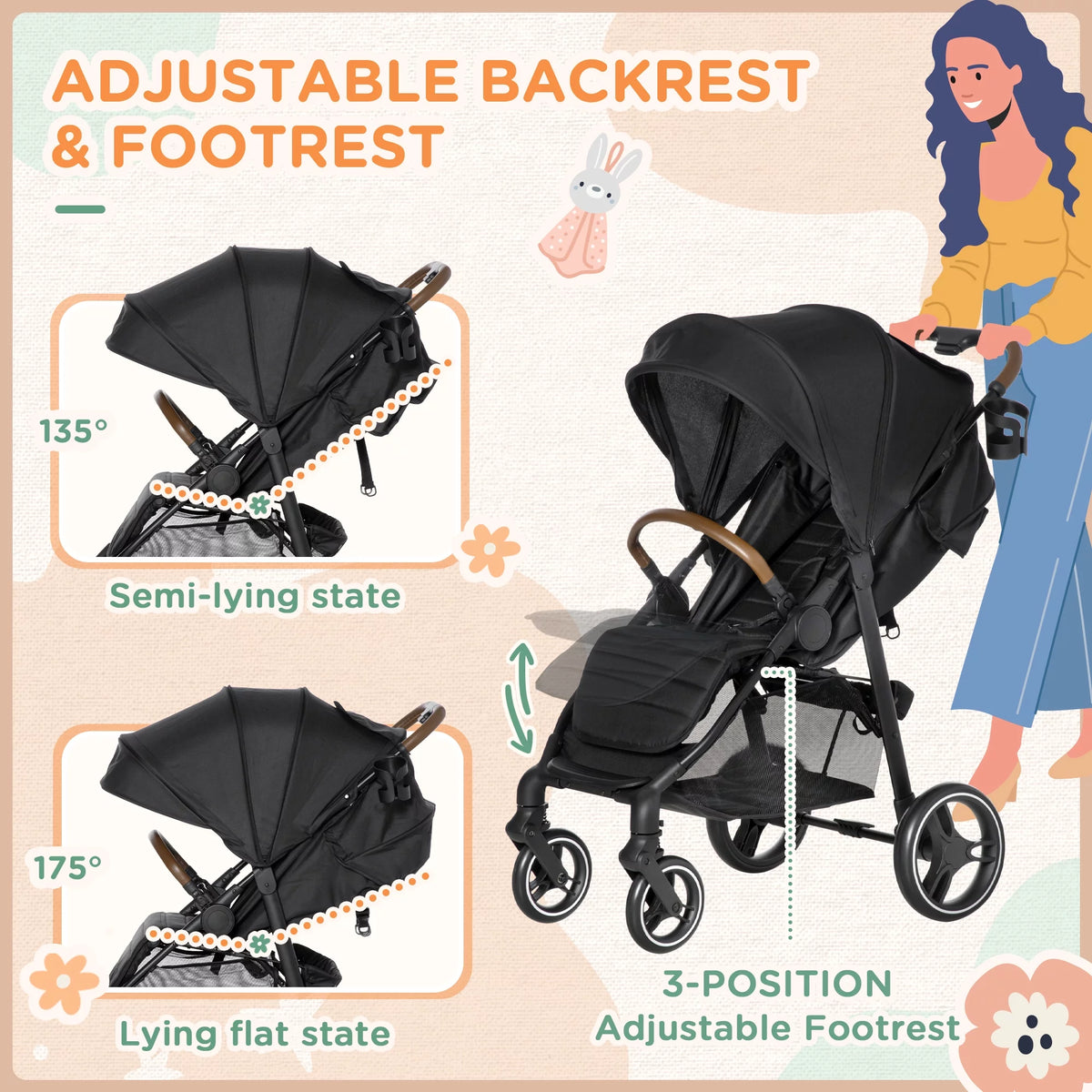 1-Click-Foldable Lightweight Black Stroller R848