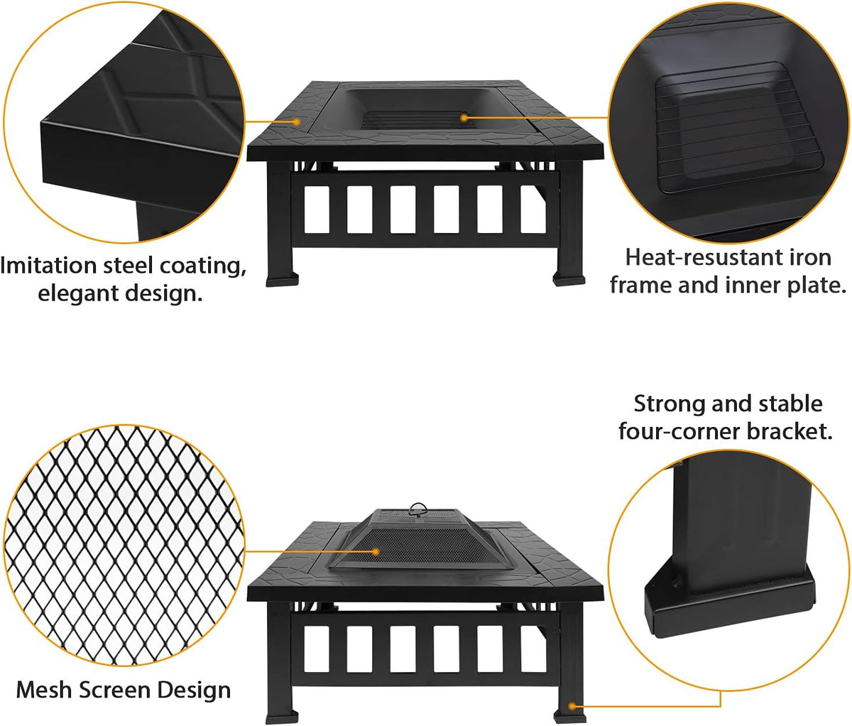 32 inch Square Metal Fire Pit Table with Spark Screen I22834
