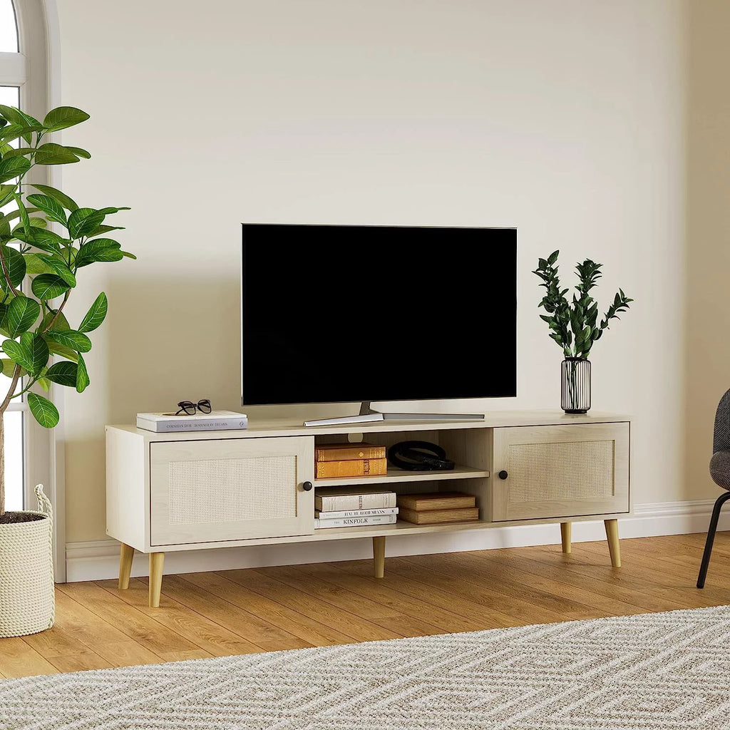 Rattan TV Stand with Storage, 59" TV Console B256