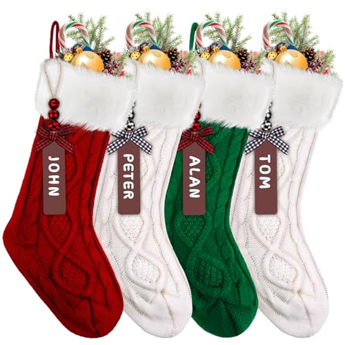 6 Pack Christmas Stockings, 18 Inches Cable Knitted with Name Tags R814643