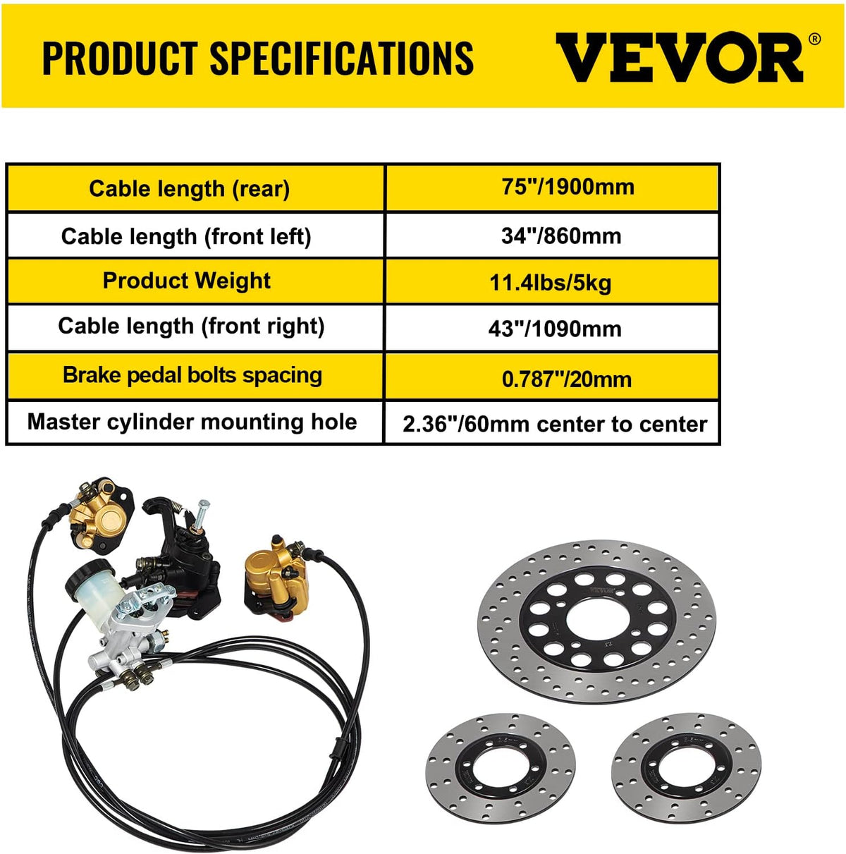 150cc Go Kart Hydraulic Brake Kit with Master Cylinder, Hose, Caliper, Pad S97725