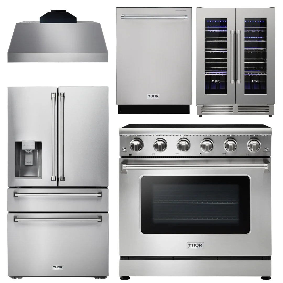 36 Electric Range, Range Hood, Refrigerator, Dishwasher, Wine Cooler U38782