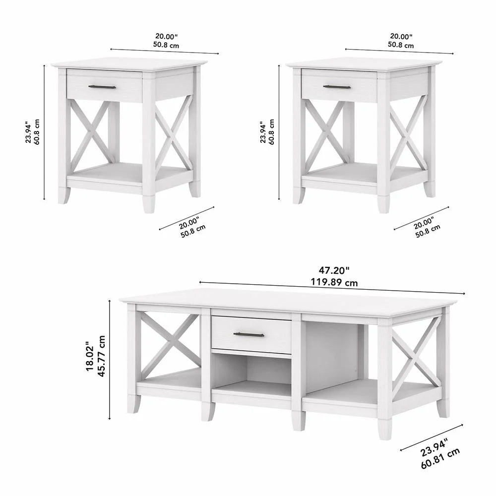 Pure White Oak Coffee Table with End Tables P30246