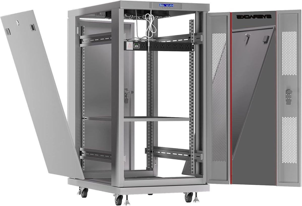 22U 35 Inch Deep Grey White Server Rack Cabinet Enclosure on Wheels W966