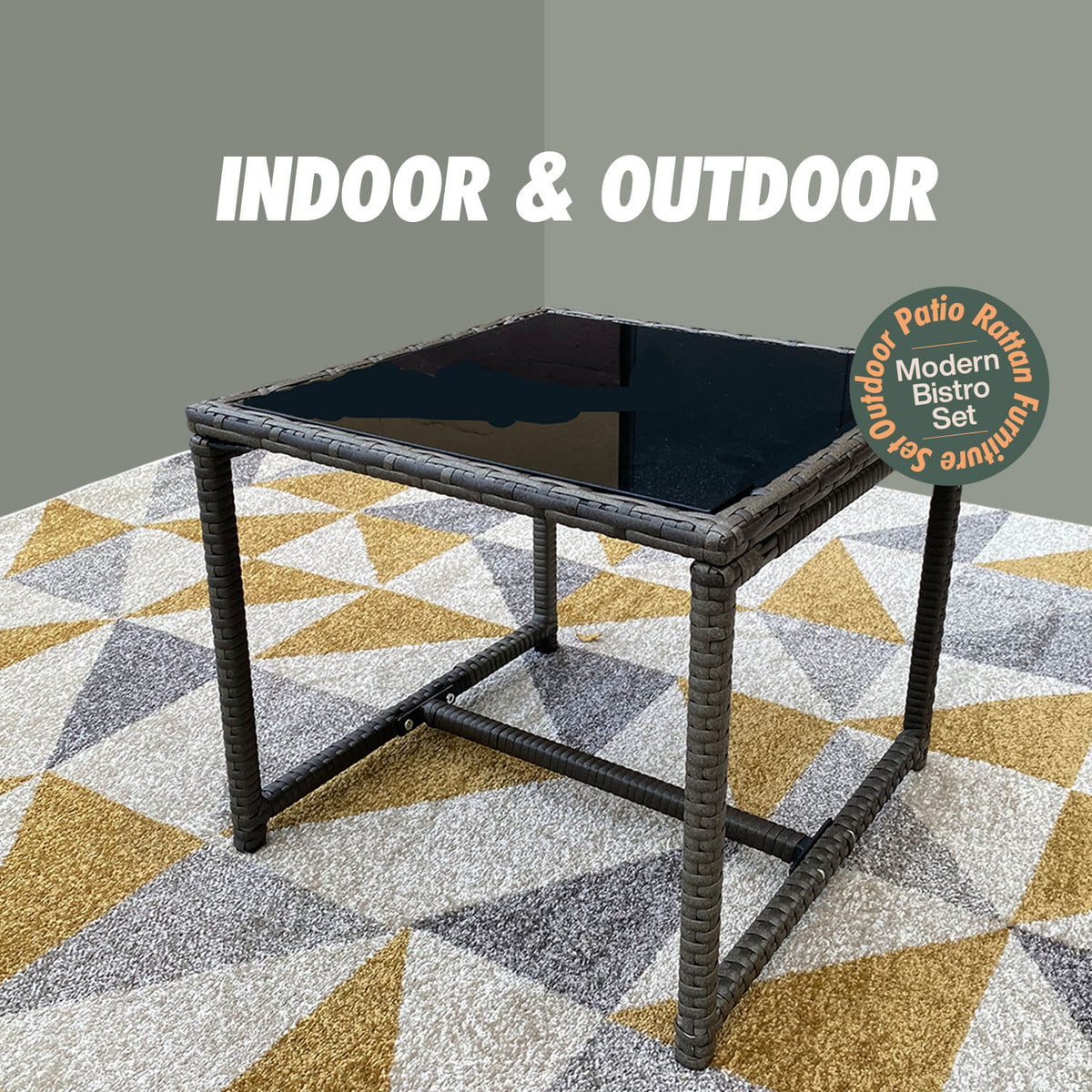 3-Piece Rattan Outdoor Furniture Set with Glass Coffee Table B118326