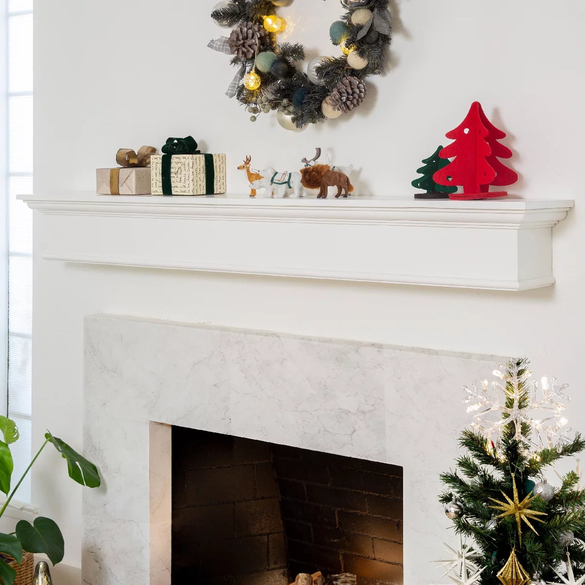 72" White Rectangle Fireplace Mantel Wall Shelf U494383