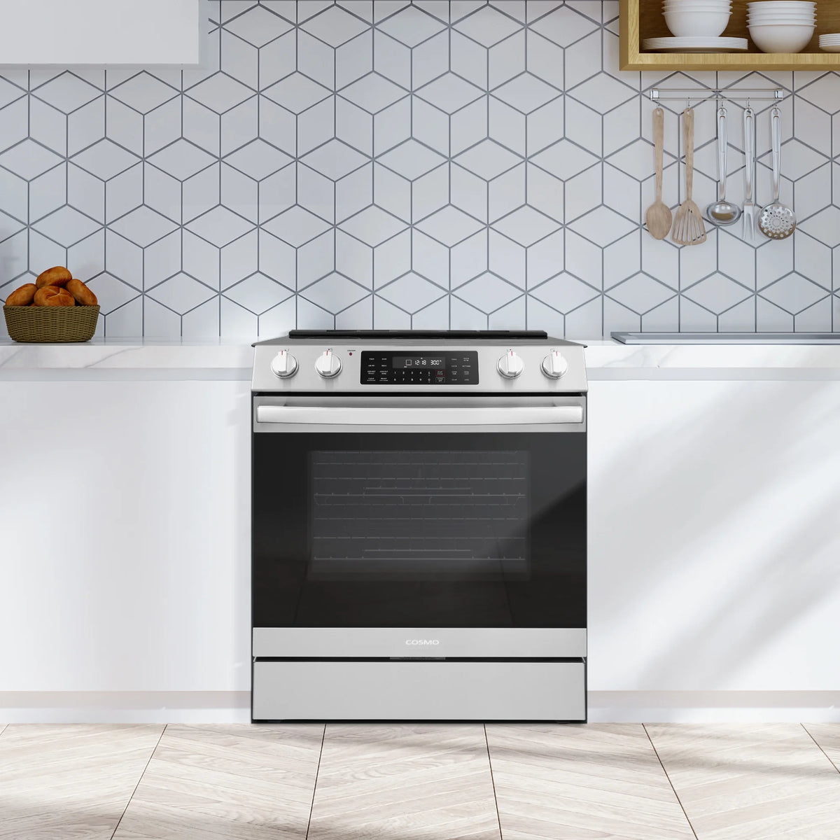 30 in. Electric Range with 5 Burner Glass Cooktop and Air Fry Oven X38810