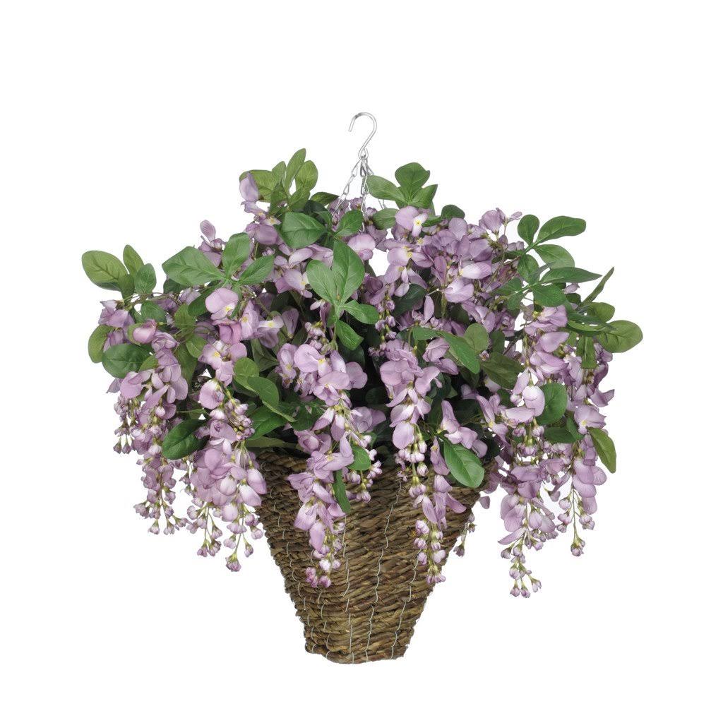 Artificial Wisteria Hanging Plant in Square Basket, Purple Y43639