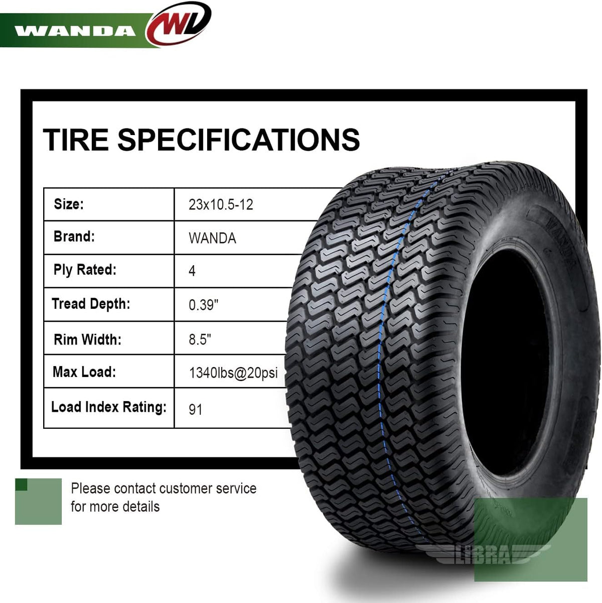 23x10.5-12 Lawn Mower Turf Tire Pack of 2 T7101