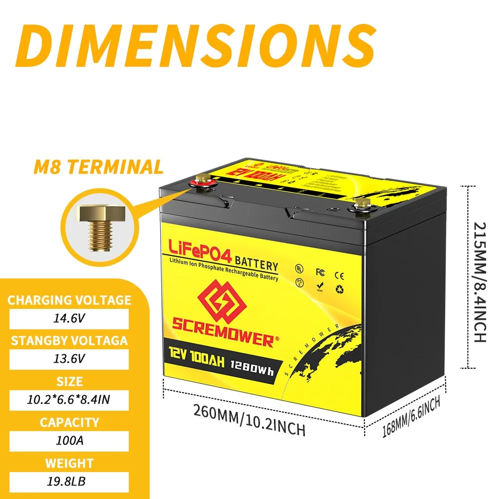12V 100Ah LiFePO4 Lithium Battery 100A BMS C60927