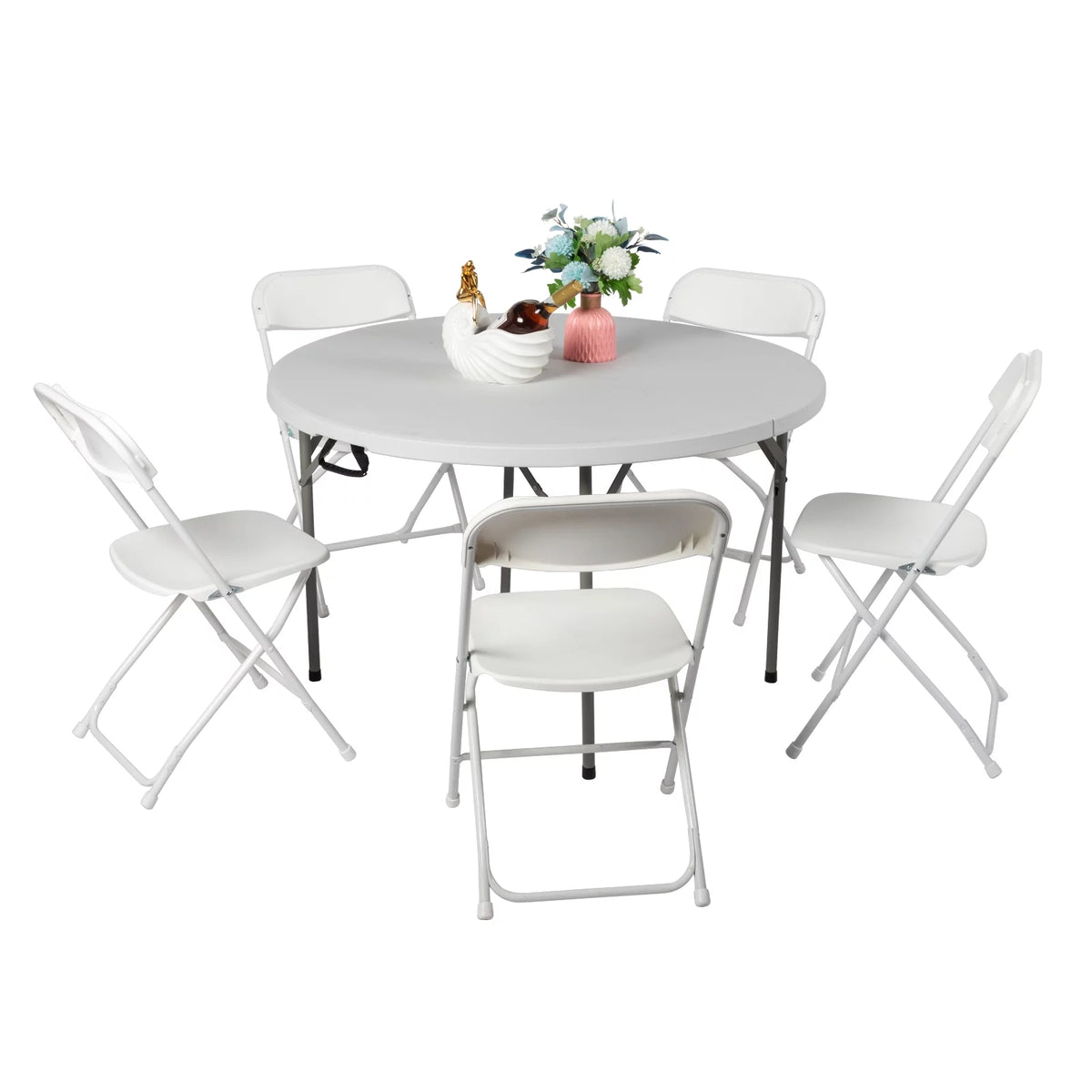 4 Ft White Round Folding Plastic Dining Table D530119