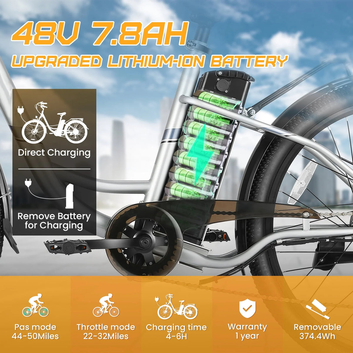 500W 26 Electric Hybrid Bicycle with 48V 7.8Ah Battery F93653