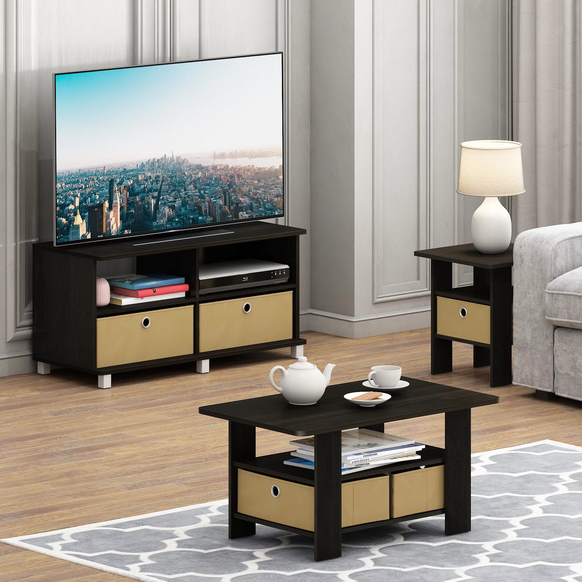 38 Inch 2 Drawer Entertainment Center TV Stand, Brown I379718
