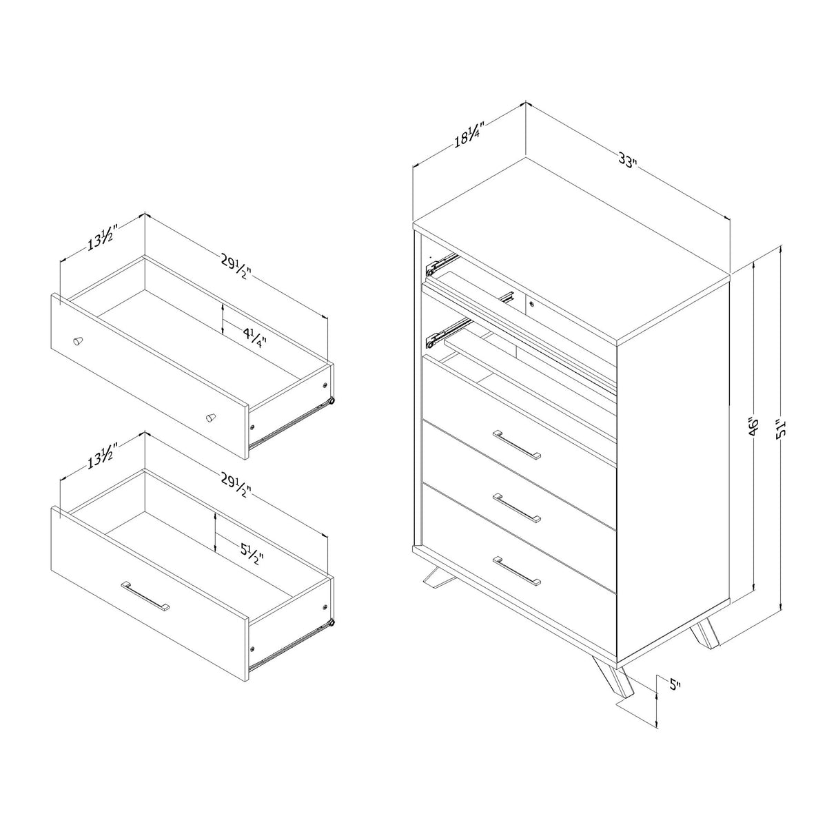 5 Drawer Dresser Natural Walnut and Matte Black T21873
