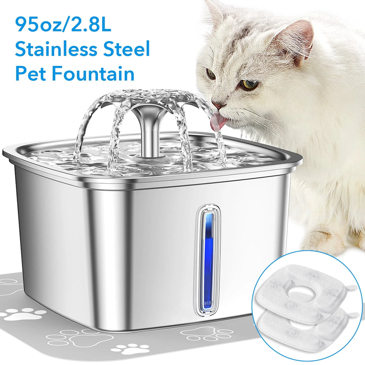95oz/2.8L Stainless Steel Pet Fountain U1656
