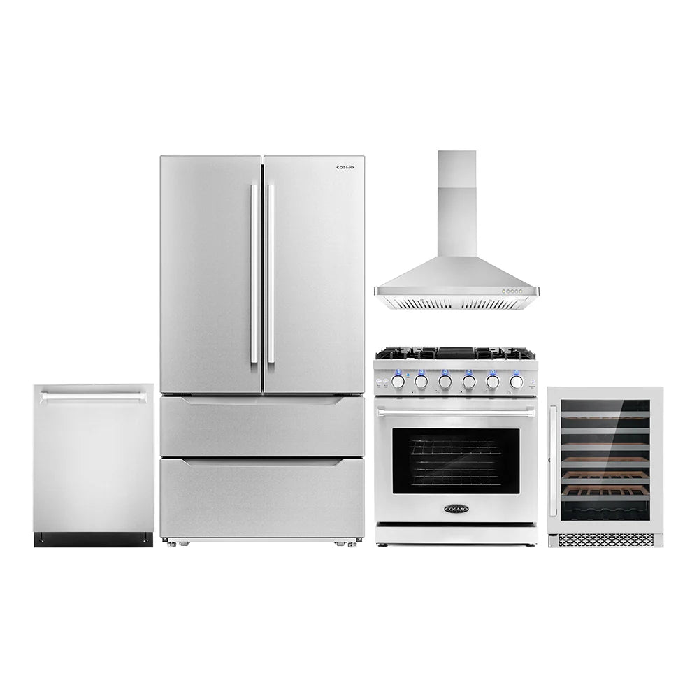 30 Gas Range, Wall Mount Range Hood, Dishwasher, Refrigerator with Ice Maker and Wine Cooler R1313