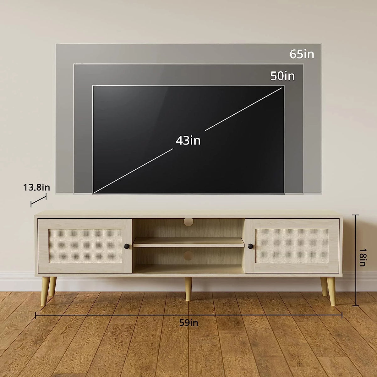 Rattan TV Stand with Storage, 59" TV Console B256