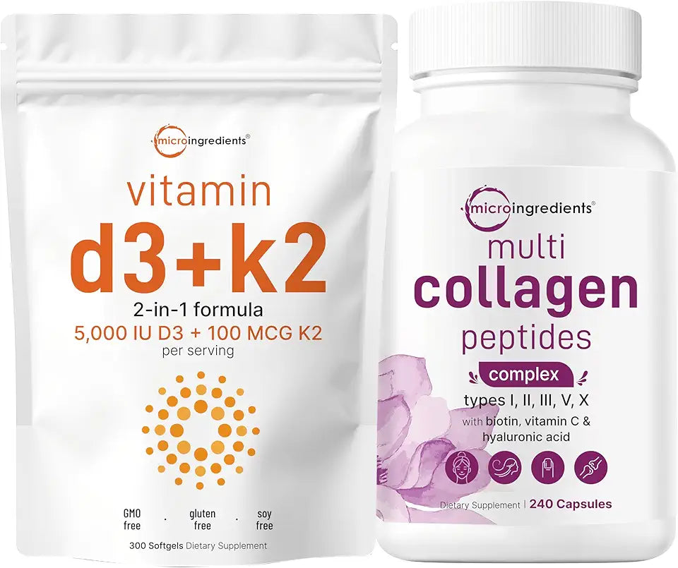 Vitamin D3 5,000iu + K2 100mcg Softgels & Multi Collagen Complex 240 Capsules 2 Pack Z9818