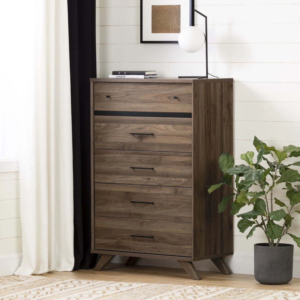 5 Drawer Dresser Natural Walnut and Matte Black T21873