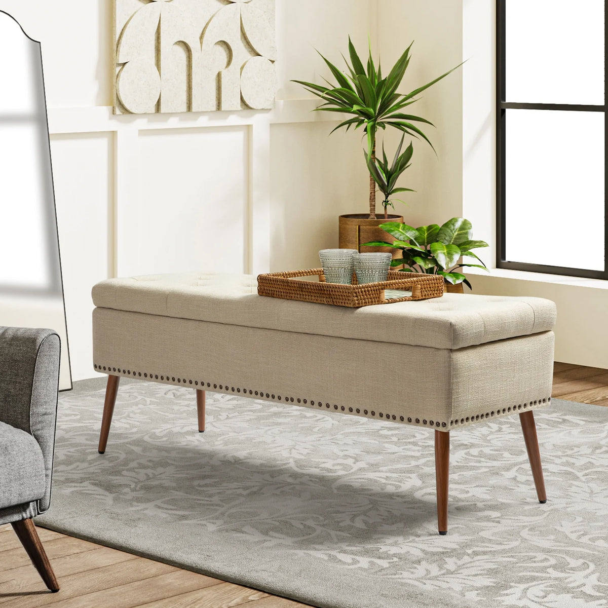 47" Upholstered Storage Bench Ottoman N131253