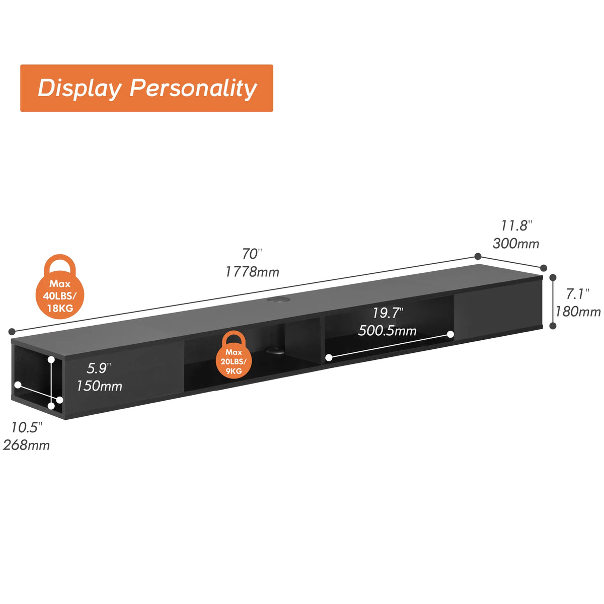 70 inch Black Floating TV Stand L5605