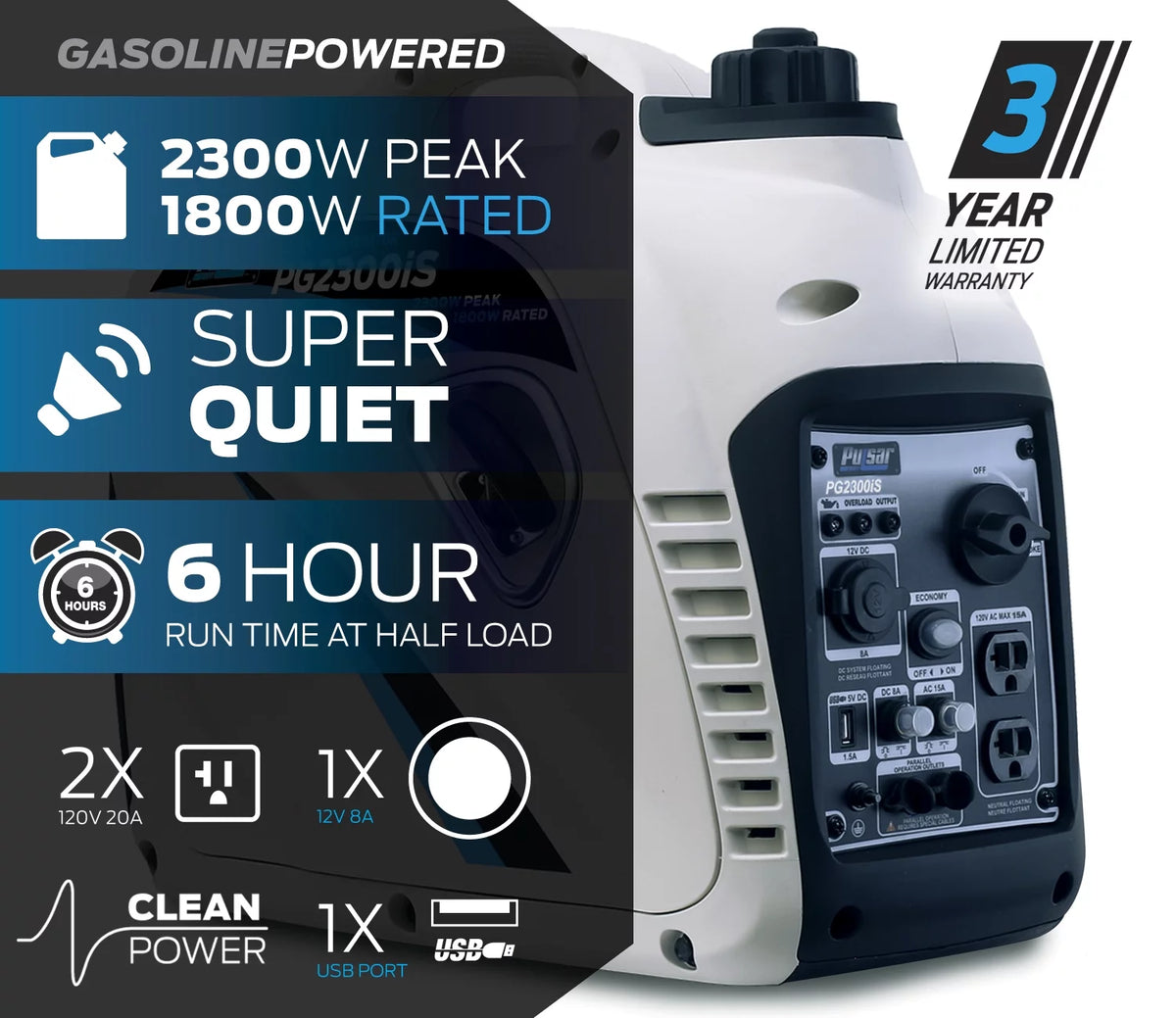 2300-Watt Super Quiet Gas Powered Inverter Generator with USB N140165