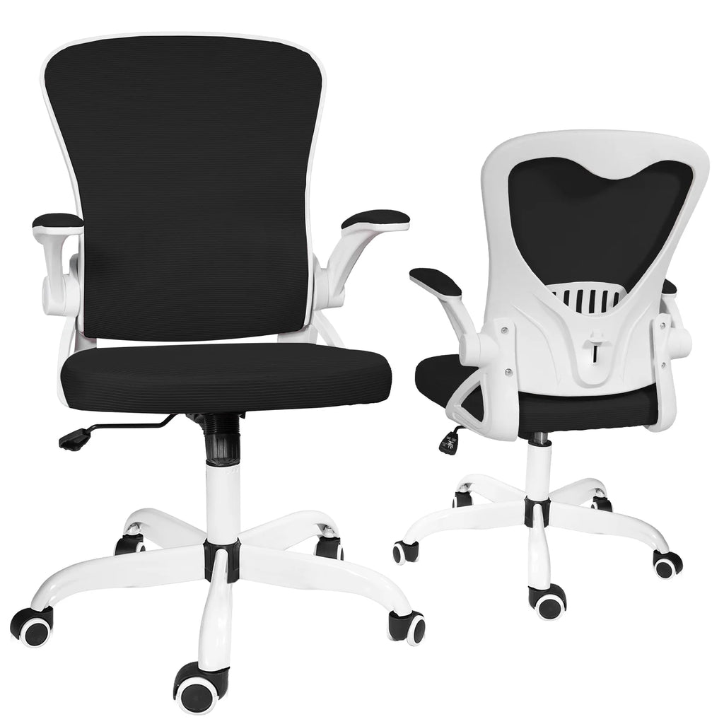White Mesh Desk Chair with Flip-up Armrests M66065