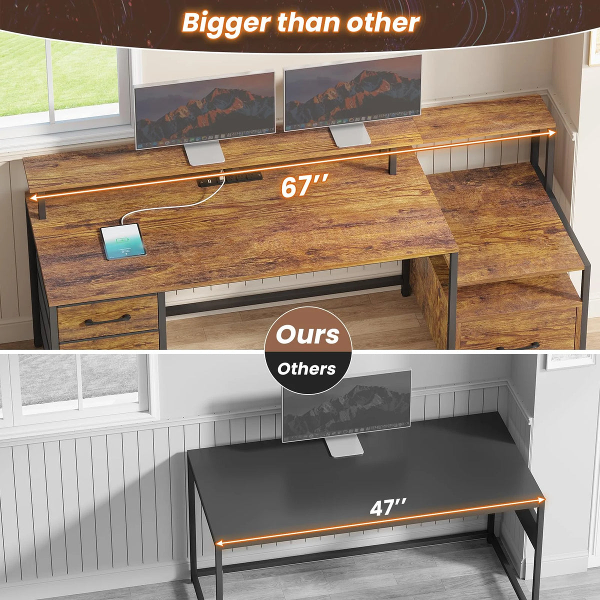66'' Computer Desk with 4 Drawer and Storage Shelves W183