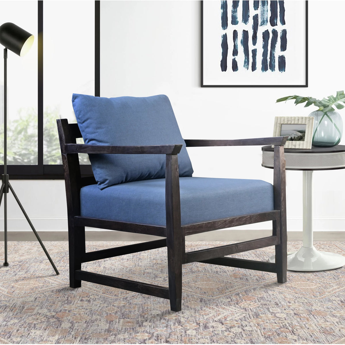 27 Inch Mango Wood Accent Chair with Pillow Back P706