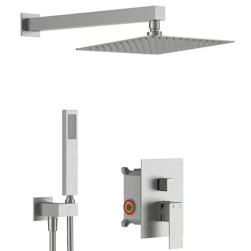 12 in. Wall Mount Dual Shower Head Hand Shower Faucet in Brushed Nickel D4871
