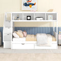 Solid Wood Twin Over Full Bunk Bed with Two Drawers and Staircase, White N787226