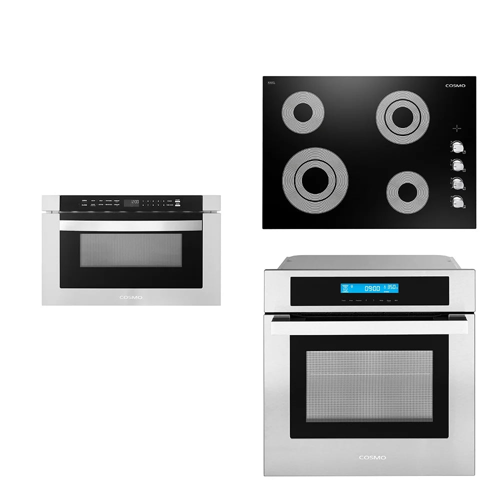 3 Piece Kitchen Appliance Package With Electric Cooktop Microwave Drawer Wall Oven R7156