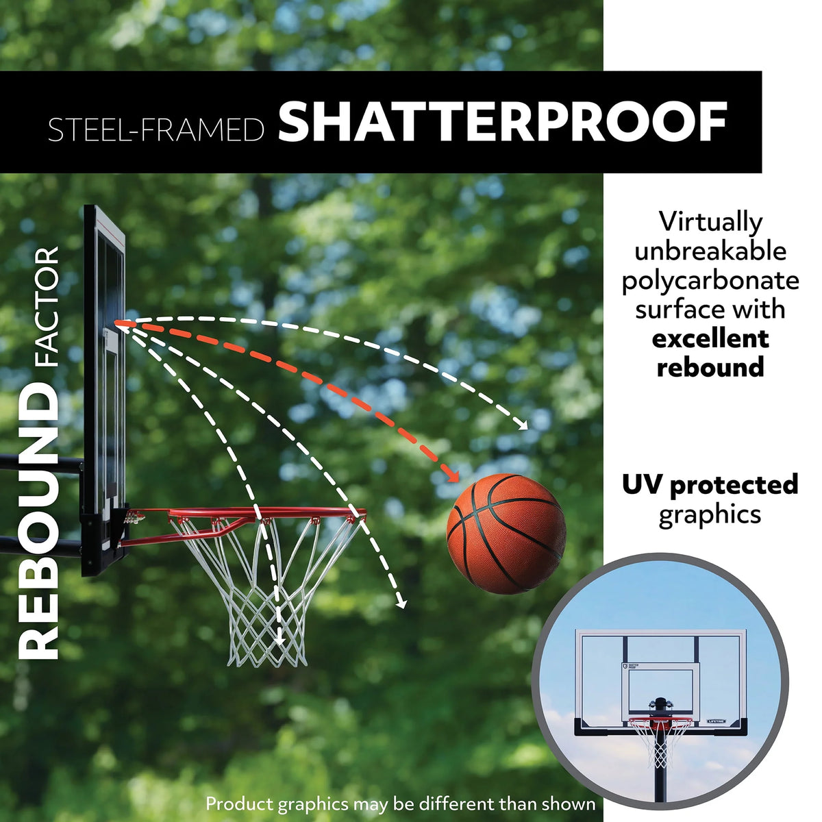 Adjustable Portable Basketball Hoop 48 inch Polycarbonate K907438